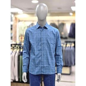 세이브존04 세미일자 기본에리 블루 간절기긴팔셔츠 LOFaVA714 (S47335513)