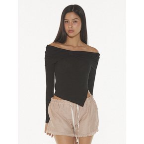 NANA RIBBON OFF-SHOULDER T - BLACK