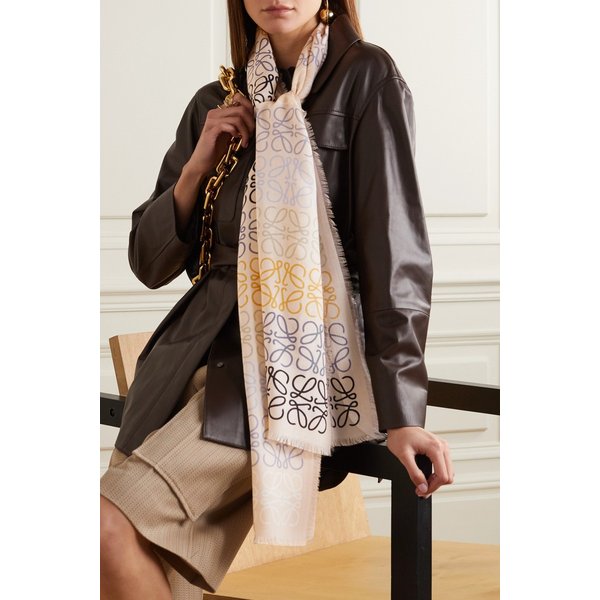 프린지 프린트 울 실크 캐시미어 혼방 스카프 화이트 22831760543008661