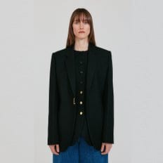 ZAKIT Single-Breasted Blazer with Brooch - Black