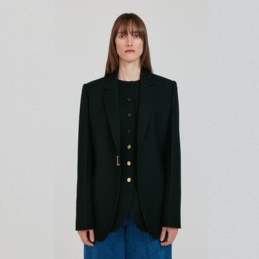 EENK ZAKIT Single-Breasted Blazer with Brooch - Black