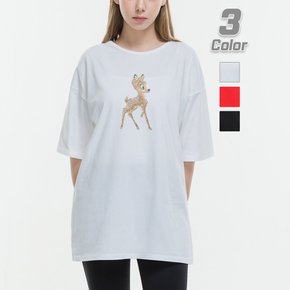 큐빅아기사슴 루즈핏 반팔티 오버핏 빅사이즈 박스티 면티 티셔츠