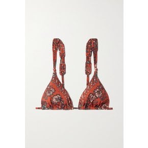 Catalina Braided Floral-print Triangle Bikini Top 레드