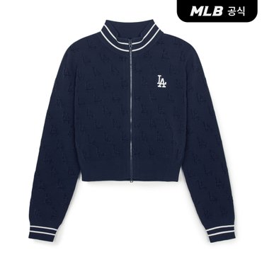 MLB [코리아공식] 여성 클래식 모노그램 셔닐사 집업 가디건 LA (Navy)