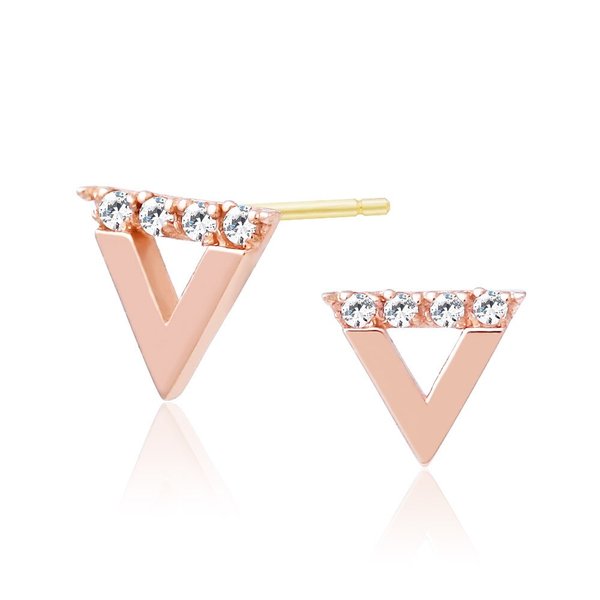 14K GOLD 로즈골드 미니 엣지라인 트라이앵글 삼각 큐빅 데일리 귀걸이