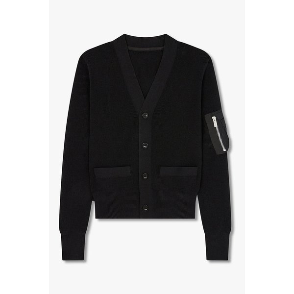 여성 나일론 패치 코튼 니트 가디건 (블랙) 6415331504000