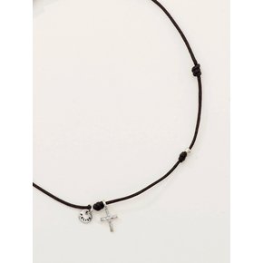 The Cross Black Silk Anklet