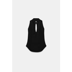 홀터넥 브이넥 민소매 탑 / 5584/635/800 BLACK