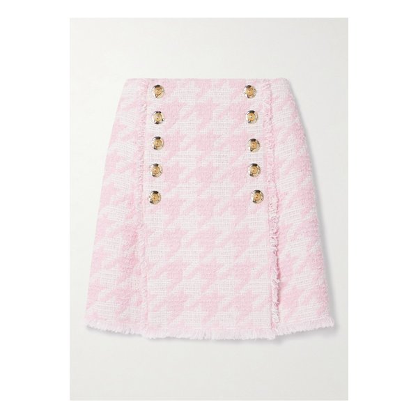 버튼 장식 플리츠 체크 코튼 혼방 트위드 미니 스커트 핑크 46376663162844089