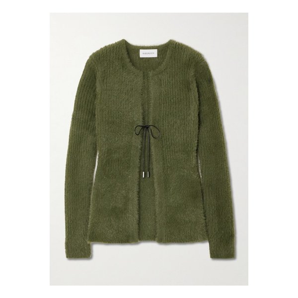 식스틴 알링턴 테리아 새틴 트리밍 브러시드 니트 가디건 1647597352114980