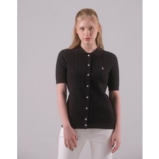 [U.S. POLO ASSN.]  블랙 코튼 블렌디드 반팔 카라 니트가디건 여성