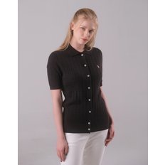 [U.S. POLO ASSN.]  블랙 코튼 블렌디드 반팔 카라 니트가디건 여성