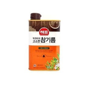 해표 딱한번 짠 고소한 참기름 500ml 캔