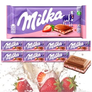  milka 100% 알프스 우유 밀카 초콜릿 스트로베리 100g 8개
