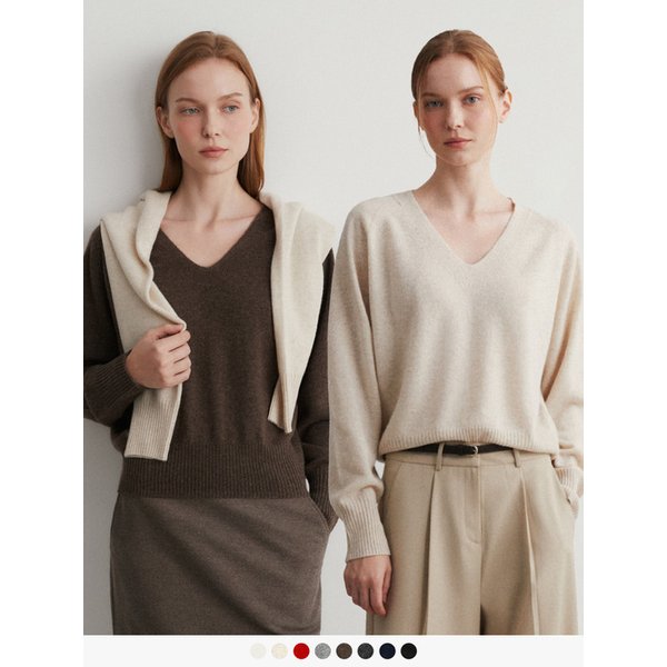 (우먼)캐시미어 100 홀가먼트 브이넥 니트 - 8 COLOR