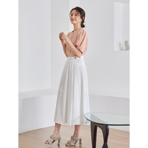 Linen Gold Button Wrap Skirt_white