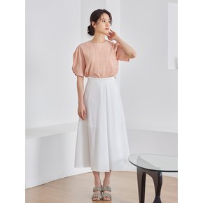 Linen Gold Button Wrap Skirt_white