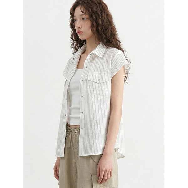 스트라이프 캡 슬리브 블라우스_T611TP134