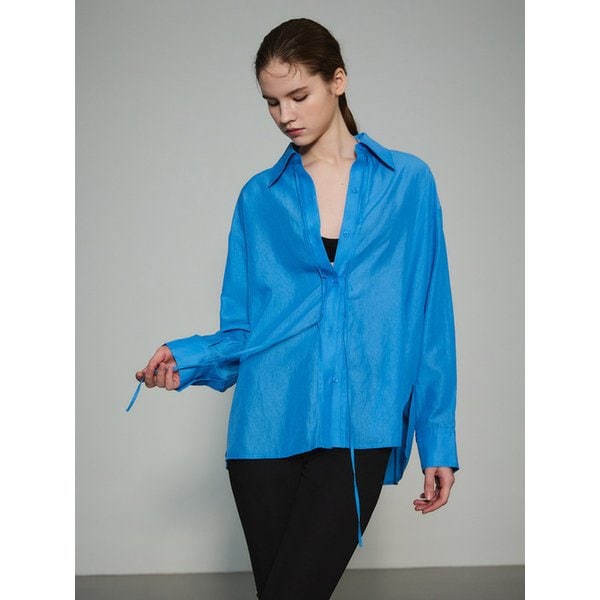 Soft Shirring Linear String Shirt_Azur Blue