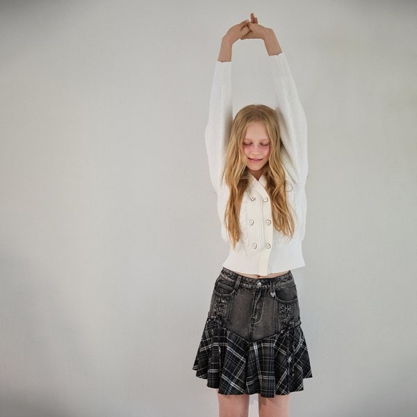 [시흥점] 여성 레이스업 체크 믹스 데님스커트 (ER4ODS51)