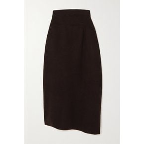 Desdemona Asymmetric Ribbed Wool Midi Skirt 브라운 17266703523576830