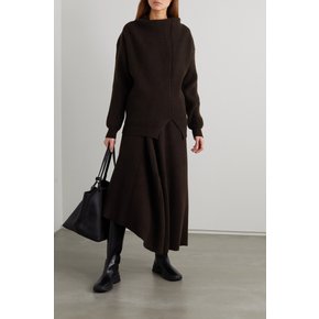 Desdemona Asymmetric Ribbed Wool Midi Skirt 브라운 17266703523576830