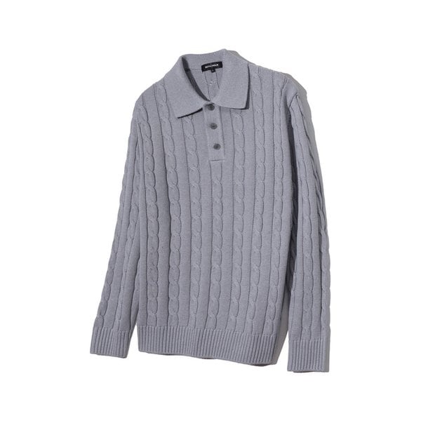 케이블 카라 남성 긴팔 니트 [MELANGE GREY]