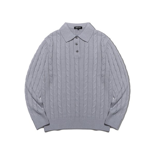 케이블 카라 남성 긴팔 니트 [MELANGE GREY]