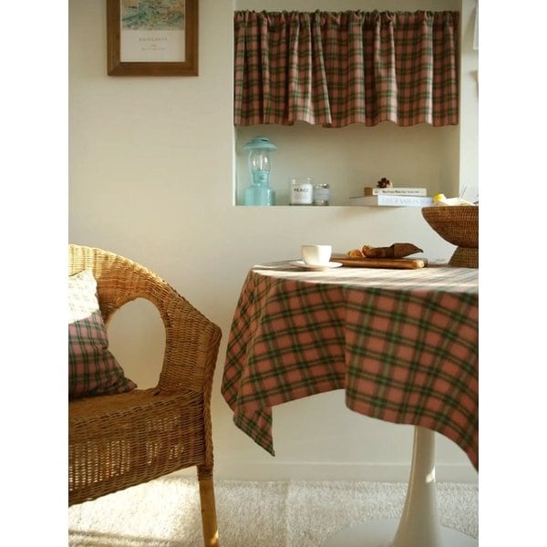 국내 코코체크 주방 바란스 가리개 미니창 커튼 2컬러 현관 카페 베란다 가림막  빈티지 커텐