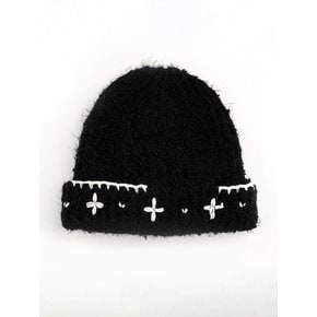 Flower Hand Stitched Beanie_BLACK