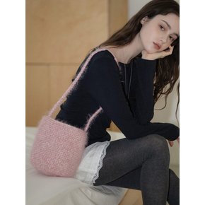 Handmade Crochet Metal Fur Low Bucket Bag _ Pink