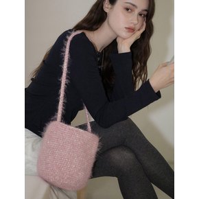Handmade Crochet Metal Fur Low Bucket Bag _ Pink