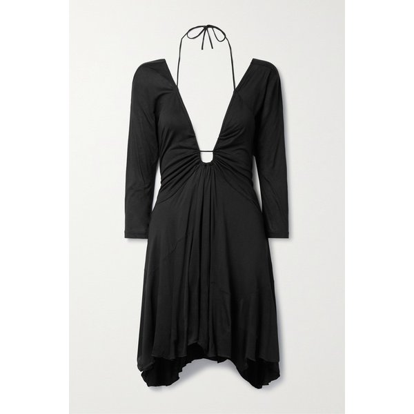 파뷰엘라 비대칭 개더 스트레치 저지 미니 드레스 블랙 1647597302546324