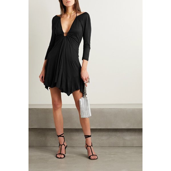 파뷰엘라 비대칭 개더 스트레치 저지 미니 드레스 블랙 1647597302546324