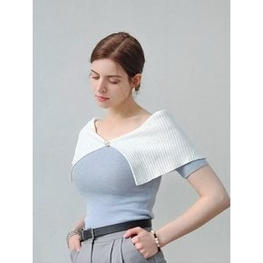 케이프스타일 카라 니트탑- 스카이블루 Cape collar Knit top