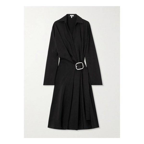 랩 이펙트 벨트 우븐 미디 셔츠 드레스 블랙 1647597350671020