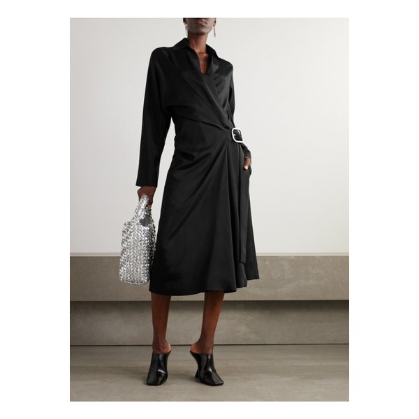 랩 이펙트 벨트 우븐 미디 셔츠 드레스 블랙 1647597350671020