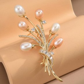 순수 담수진주 큐빅 지르코니아 브로치 특AAA 꽃다발 (WFHKSTF)