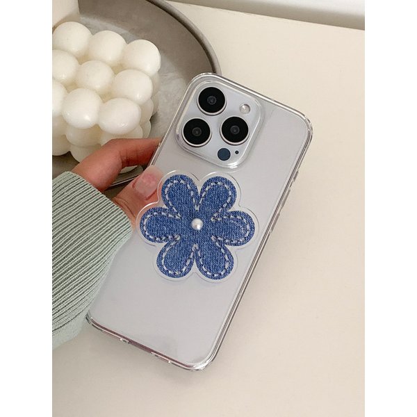 [handmade] denim flower pearl tok (겔타입)