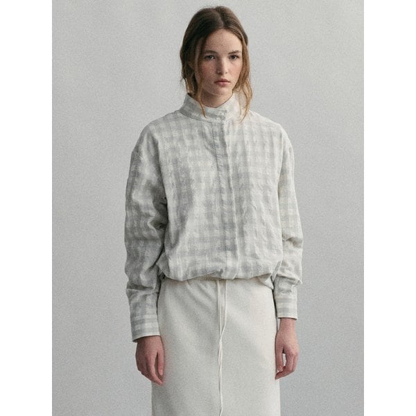 high neck hidden shirt (pearl check)_japan fabric