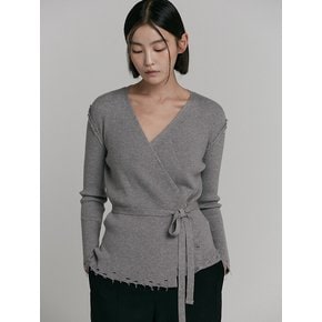 DAMAGED WRAP KNIT [GREY]