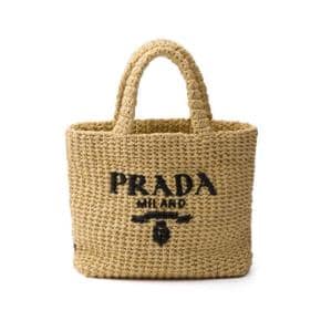 PRADA 여성 로고 자수 크로셰 스몰 토트백