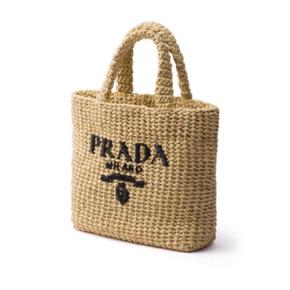 PRADA 여성 로고 자수 크로셰 스몰 토트백