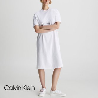 Calvin Klein 캘빈클라인 반팔 원피스 브라이트 화이트 여성 릴렉스 롱 티셔츠 드레스