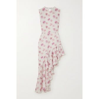 레 레버리즈(Les Reveries) 레레버리즈 오픈 백 비대칭 플로럴 프린트 새틴 미디 드레스 핑크 1647597293941378