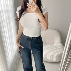 / 3부 캡소매 스퀘어넥 슬림 타이트 핏 스판 모달 이너 티셔츠 2컬러