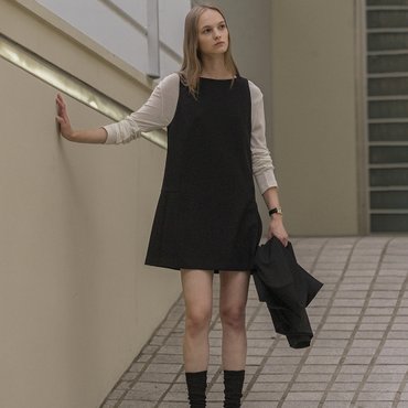 노운베러 Side pleats stripe ops KNFW02OPS02_Black