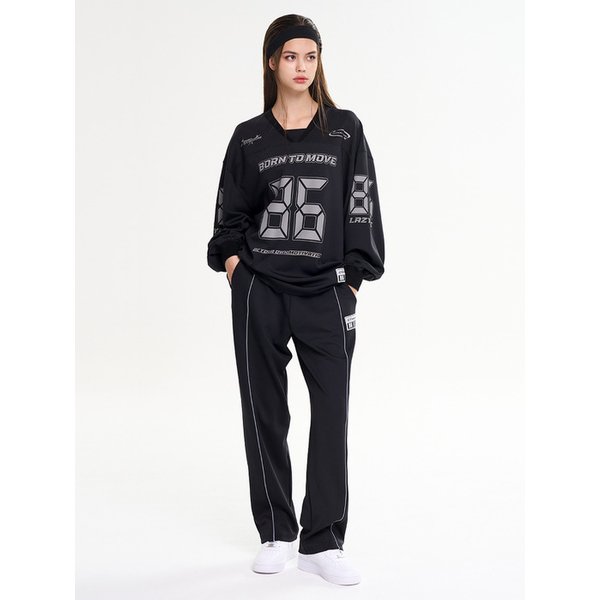[SET] 자이언트 핏 긴팔 오버핏 럭비 져지 + 라인 트랙 팬츠 짐웨어 세트 W 블랙2