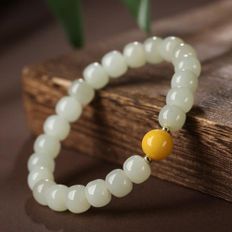 오너클랜 밀랍 납작 염주팔찌 옥 연옥 6mm 청옥 원석 자연주의