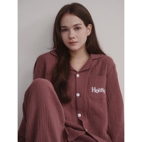 Sunset Stripe Hem Pajama Set (burgundy)